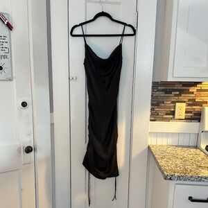 Zara Black Ruched Slip Dress Cowl Neck